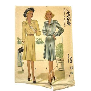 McCall Vintage 1940's Pattern #6529 Women's Dress Size 14